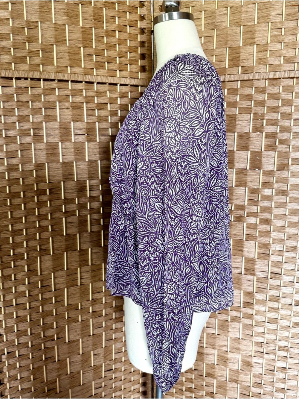 NWOT purple & white LOFT babydoll top M - Picture 7 of 12